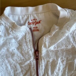 Cat & Jack White Eyelet Zip Front Baby Jacket with Rose Gold Zipper